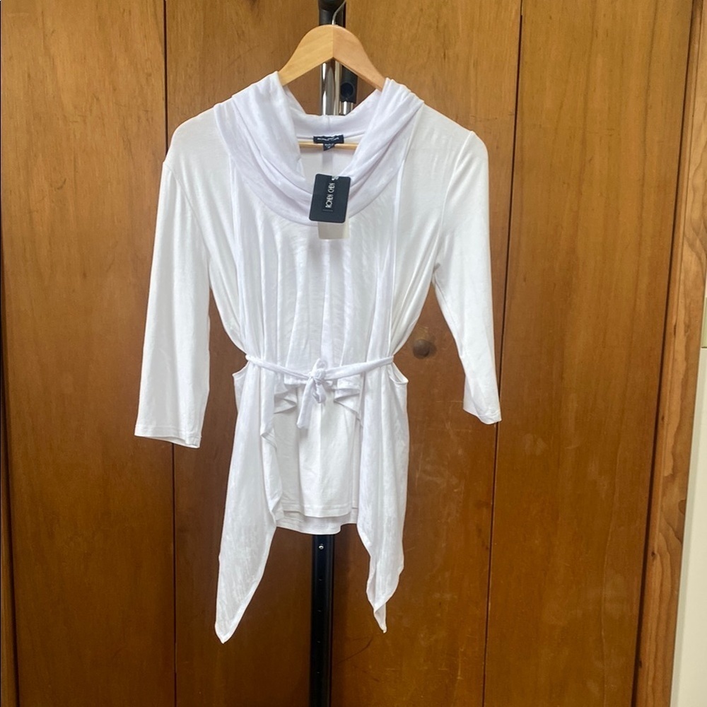 Ronen Chen Womens White Alona Cowl Neck Wrap Top sz 2